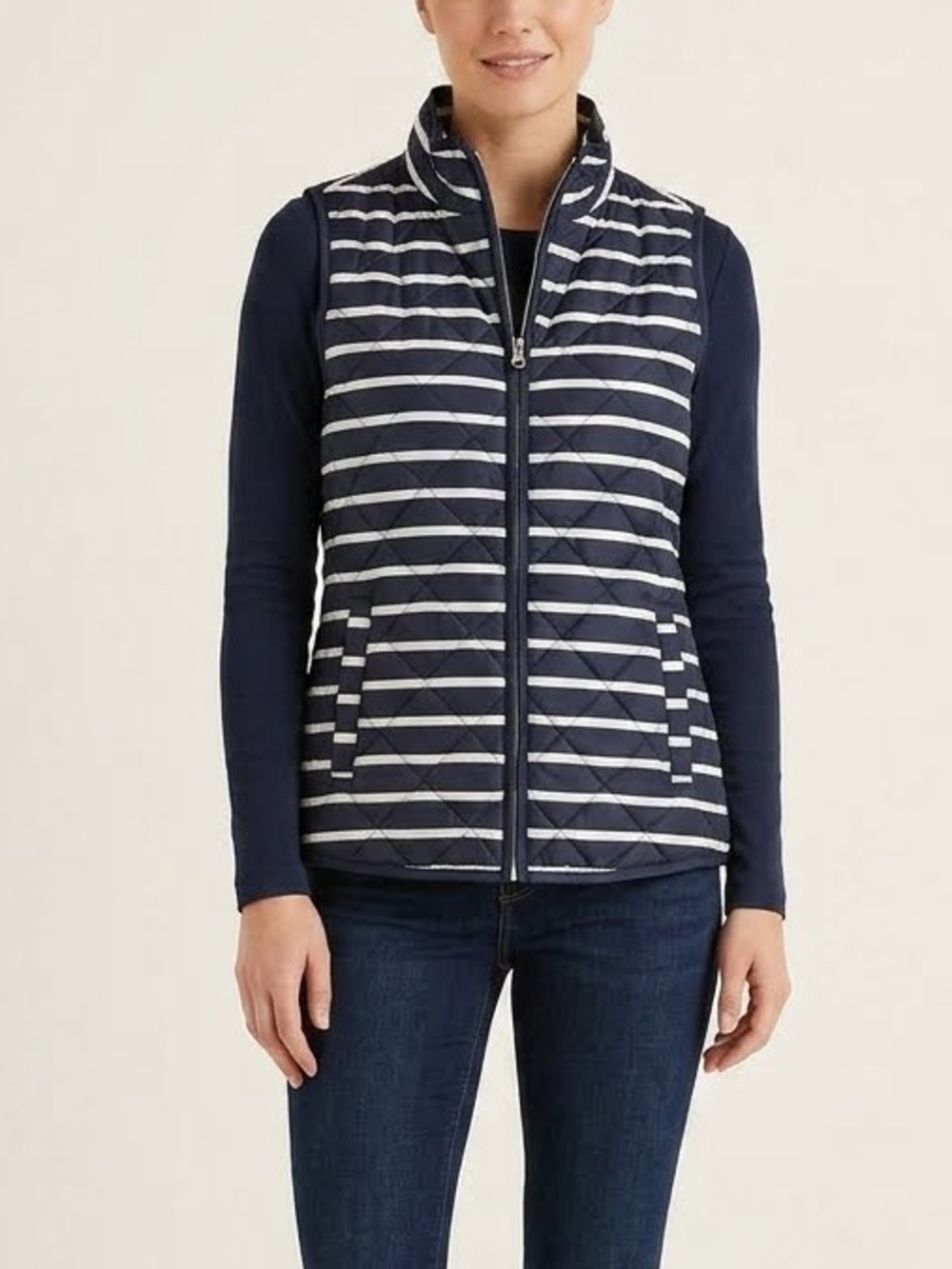 GAP Navy and White Striped Quilted Vest